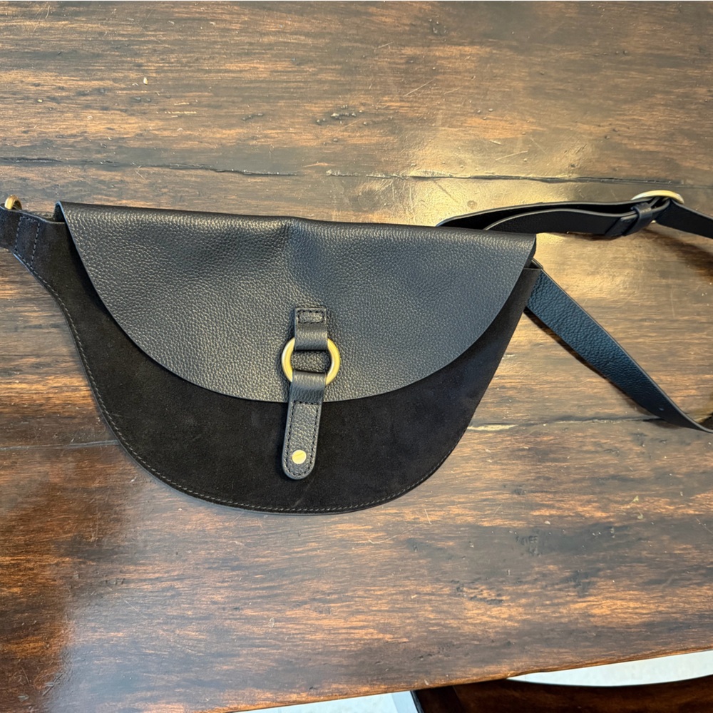 Black Leather & Suede Crossbody Belt Bag